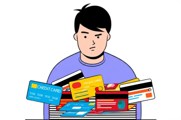 Person examining a stack of credit card offers with curiosity