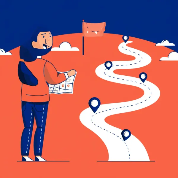 Person holding a map with paths leading to unexpected discoveries