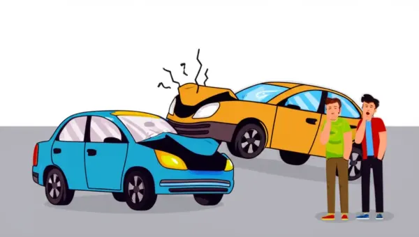 Illustration of a car accident with worried friends