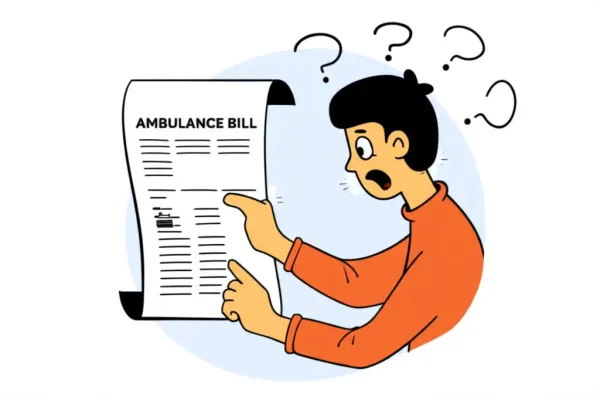 Cartoon of confused person with ambulance bill