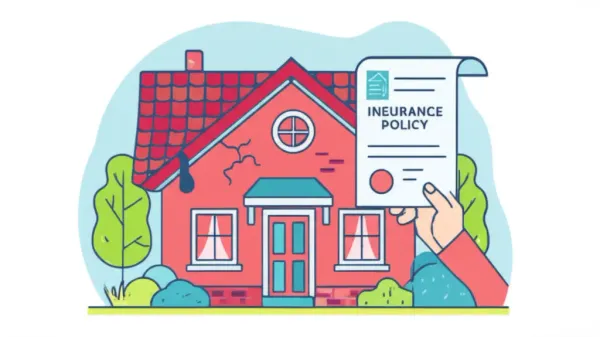 A cartoon-style image of home repairs and insurance policy management
