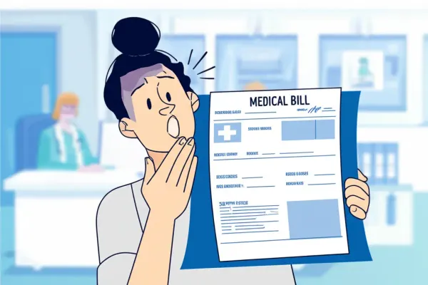 A surprised person looking at a medical bill in a doctor's office