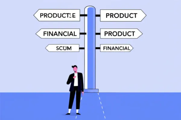 Illustration showing financial product options in a crossroads