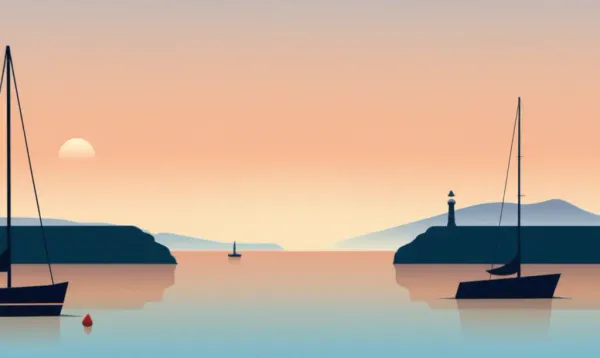 A peaceful harbor at sunrise, symbolizing tranquility amidst chaos