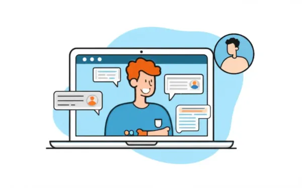 Illustration of a confident virtual job interview setting