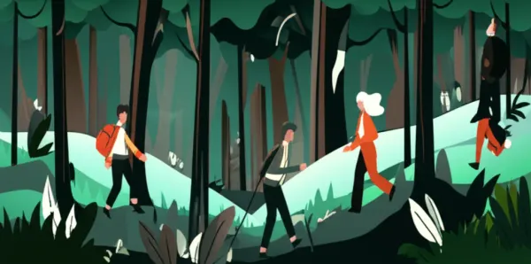 People navigating a dense forest representing a competitive job market