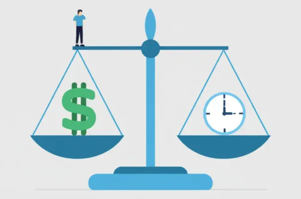 Person weighing salary and time on a scale