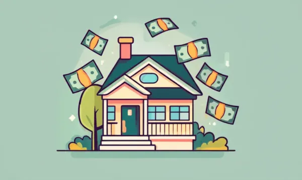 Cartoon house surrounded by dollar bills representing earnest money