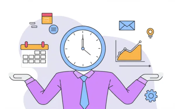 Person balancing tasks with a clock and calendar