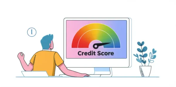 Person looking at credit score on a computer, feeling determined and optimistic