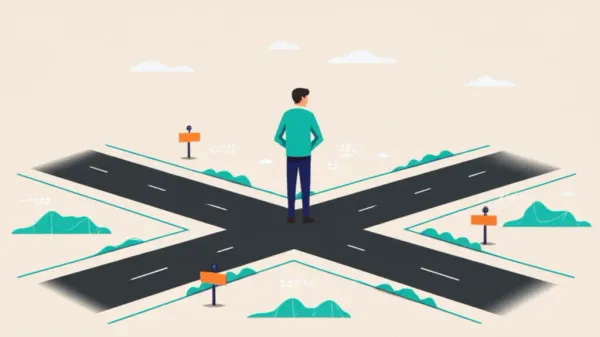 Person at crossroads contemplating different career paths