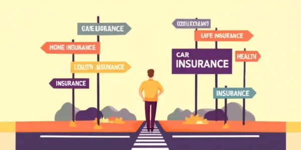 Cartoon person at a crossroad choosing between insurance options