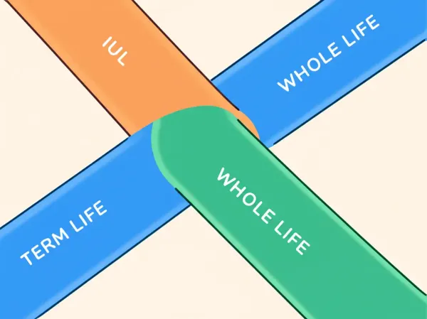 Illustration of three life insurance options: Term Life, Whole Life, and IUL