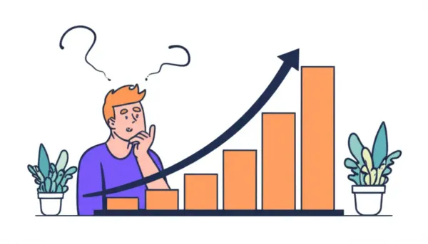 A perplexed individual looking at a graph of rising insurance premiums.