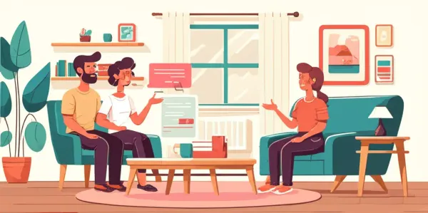 Family discussing car insurance together