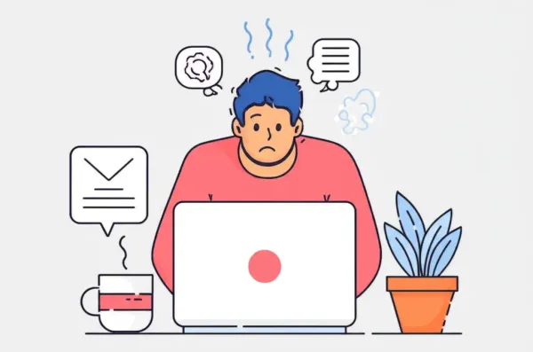A cartoon of a person checking email for job updates