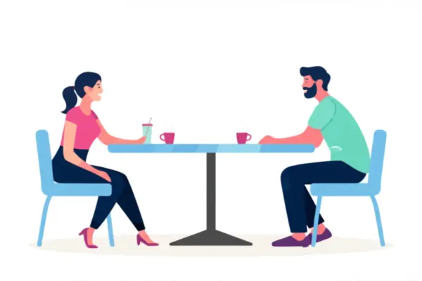 Cartoon illustration of a couple having an honest conversation.