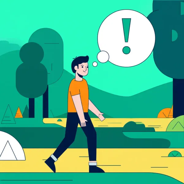 A cartoon person having a realization in a park setting