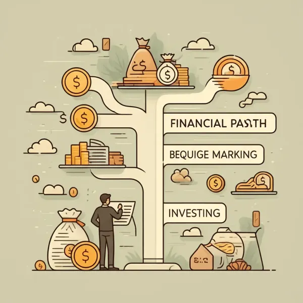 Different financial paths like saving, investing, and budgeting