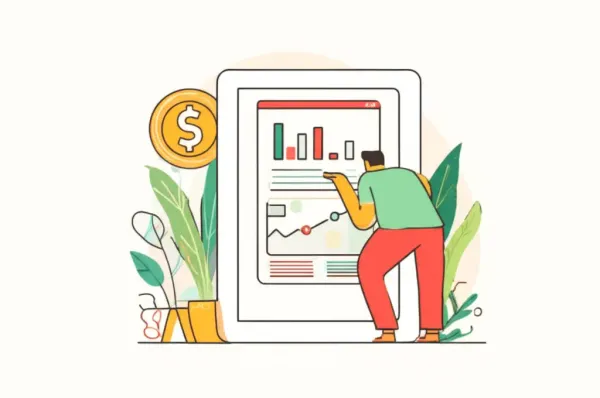 Cartoon of a person exploring a financial planning chart