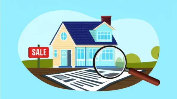 Illustration of a home with mortgage documents