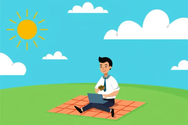 Office worker enjoying a picnic on a lunch break