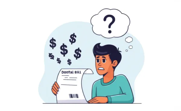 Confused person holding a dental bill