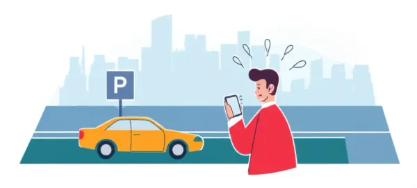 Confused person on phone looking at empty parking spot