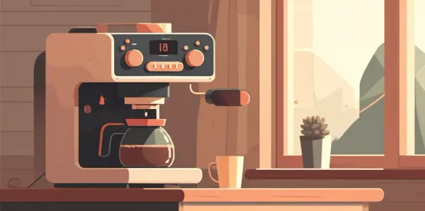 Cozy morning kitchen with coffee maker and sunlight