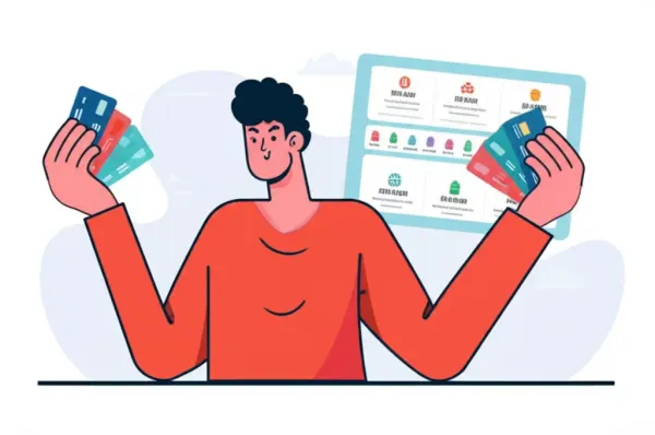 Person holding credit cards with rewards map