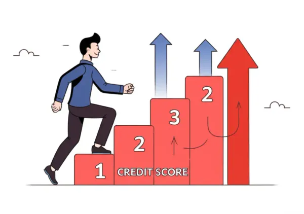 Person climbing a credit score staircase