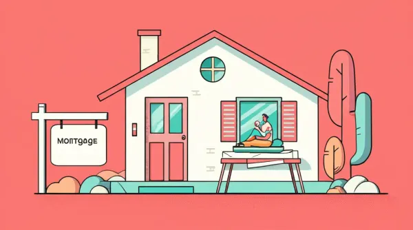 A peaceful home scene with a mortgage sign