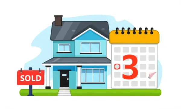 House with a sold sign and a calendar displaying interest rate changes
