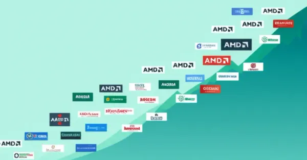 Illustration of a rising stock market graph with AMD logo
