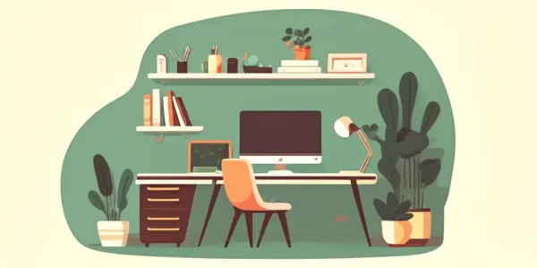 A cozy home office corner setup
