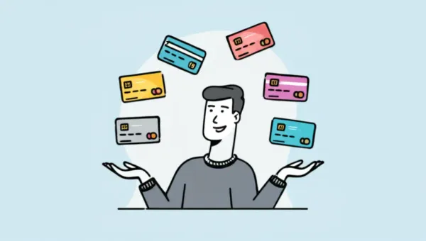 Person juggling credit card offers and rewards