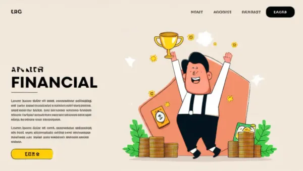 Cartoon character holding a trophy in financial celebration