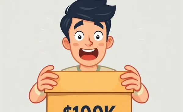 Excited person looking at a $100k inheritance box