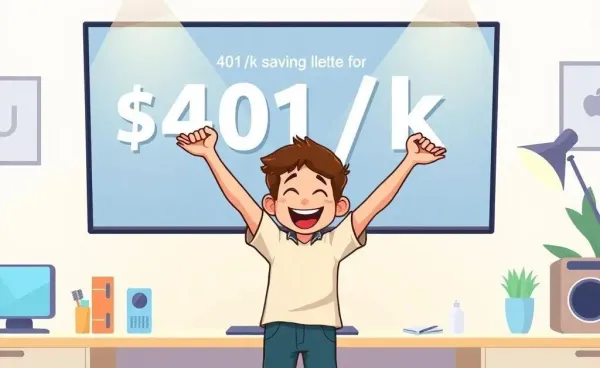 Person celebrating in front of a computer displaying a 401(k) balance milestone.