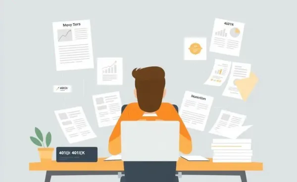Illustration of a person planning 401(k) rollover options at a desk.
