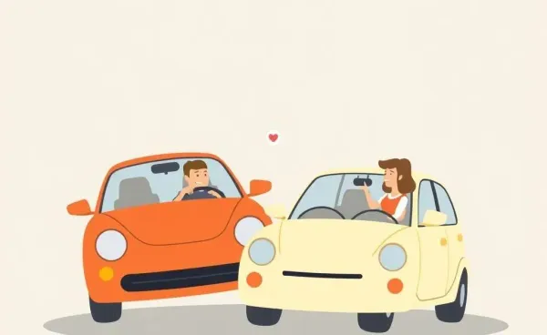 Two drivers conversing after a car accident