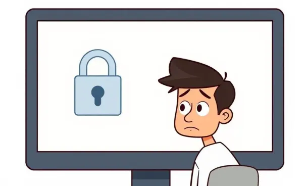 A person looking puzzled at a screen showing a locked symbol.