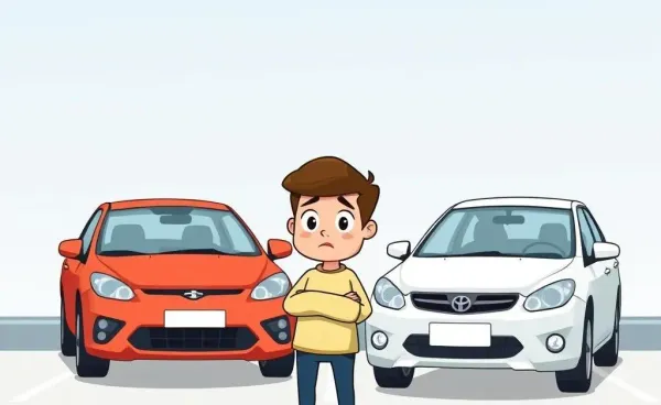 Concerned person standing near two parked cars in a parking lot