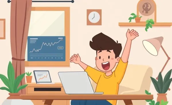 Person looking at stock market charts excitedly on a laptop