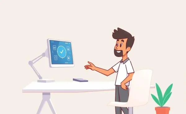 Person interacting with an AI interface at a desk