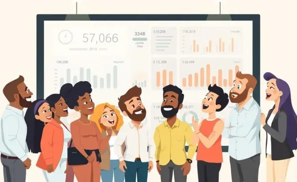 People viewing real estate data on a digital screen with AI elements
