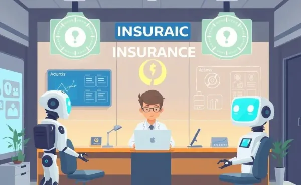 A futuristic insurance office with AI technology