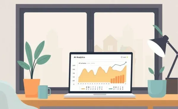 A cozy workspace with AI tools displayed on a laptop for real estate investing