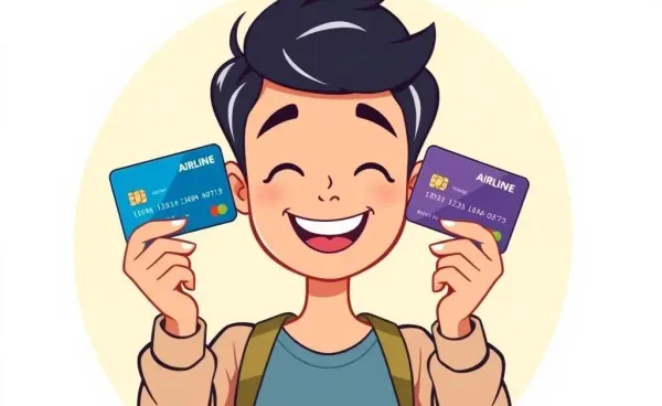 A person jovially comparing airline credit cards.