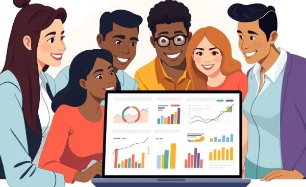 People analyzing economic trends on a laptop